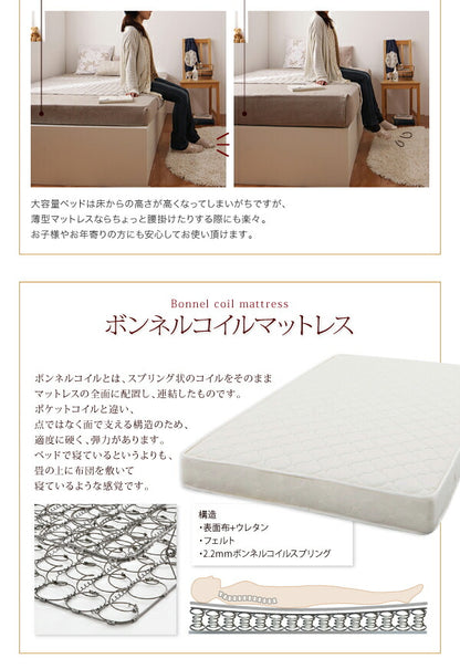 組立設置付 コンセント付きチェストベッド Spass シュパース 薄型スタンダードポケットコイルマットレス付き セミダブル 送料無料