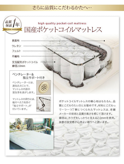 組立設置付 コンセント付きチェストベッド Spass シュパース 薄型プレミアムポケットコイルマットレス付き セミダブル 送料無料