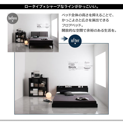組立設置付き 棚・コンセント付きフロアベッド Verhill ヴェーヒル 国産カバーポケットコイルマットレス付き セミダブル