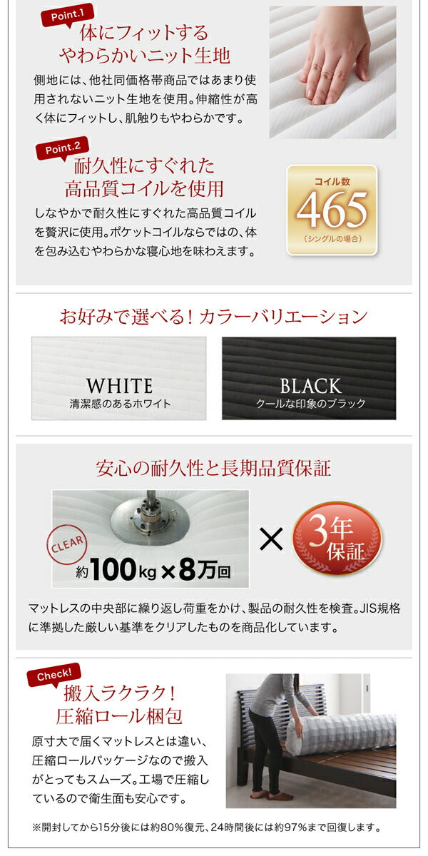 組立設置付き 棚・コンセント付きフロアベッド mon ange モナンジェ 国産カバーポケットコイルマットレス付き セミダブル