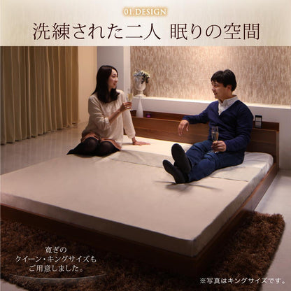 組立設置付き 棚・コンセント付きフロアベッド mon ange モナンジェ 国産カバーポケットコイルマットレス付き クイーン(Q×1)