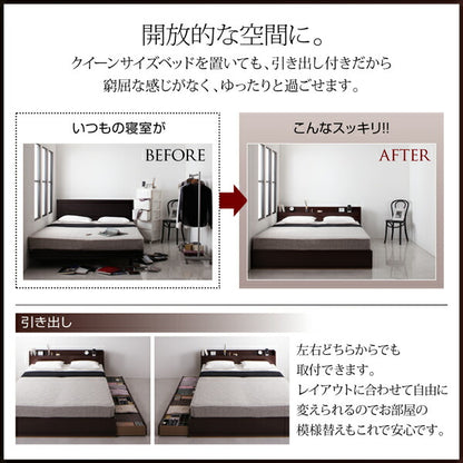 【新商品】組立設置付き コンセント付き収納ベッド Else エルゼ スタンダードボンネルコイルマットレス付き クイーン(Q×1) 送料無料