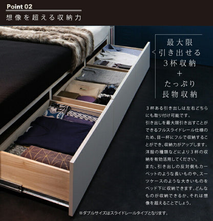 【新商品】組立設置付き モダンライト・コンセント付き収納ベッド Farben ファーベン 国産カバーポケットコイルマットレス付き クイーン(Q×1) 送料無料