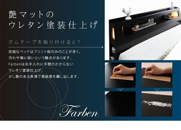 組立設置付き モダンライト・コンセント付き収納ベッド Farben ファーベン 国産カバーポケットコイルマットレス付き クイーン(Q×1)