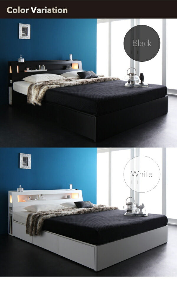 【新商品】組立設置付き モダンライト・コンセント付き収納ベッド Farben ファーベン スタンダードボンネルコイルマットレス付き ダブル 送料無料