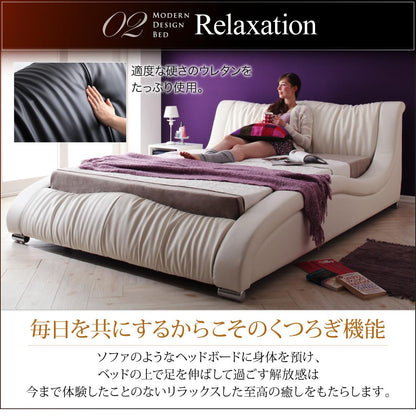 【新商品】組立設置付き モダンデザイン・高級レザー・デザイナーズベッド Fortuna フォルトゥナ プレミアムボンネルコイルマットレス付き クイーン(Q×1) 送料無料
