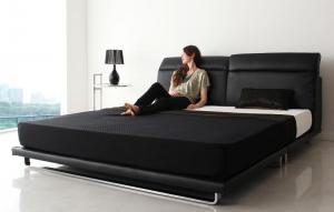 【新商品】組立設置付き リクライニング機能付き・モダンデザインローベッド Plutone プルトーネ マルチラススーパースプリングマットレス付き ダブル 送料無料