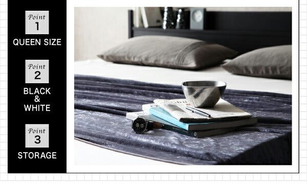 【新商品】組立設置付き 棚・コンセント付収納ベッド Rizeros リゼロス プレミアムポケットコイルマットレス付き クイーン(Q×1） 送料無料