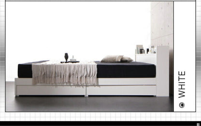 【新商品】組立設置付き 棚・コンセント付収納ベッド Rizeros リゼロス スタンダードボンネルコイルマットレス付き クイーン(Q×1） 送料無料