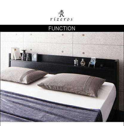 【新商品】組立設置付き 棚・コンセント付収納ベッド Rizeros リゼロス ベッドフレームのみ クイーン(Q×1） 送料無料