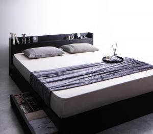 【新商品】組立設置付き 棚・コンセント付収納ベッド Rizeros リゼロス プレミアムボンネルコイルマットレス付き クイーン(Q×1） 送料無料