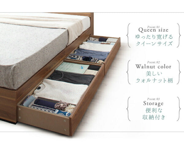 【新商品】組立設置付き 棚・コンセント付収納ベッド Montray モントレー スタンダードボンネルコイルマットレス付き クイーン(Q×1） 送料無料