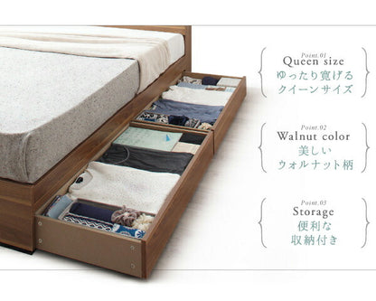 【新商品】組立設置付き 棚・コンセント付収納ベッド Montray モントレー スタンダードボンネルコイルマットレス付き クイーン(Q×1） 送料無料
