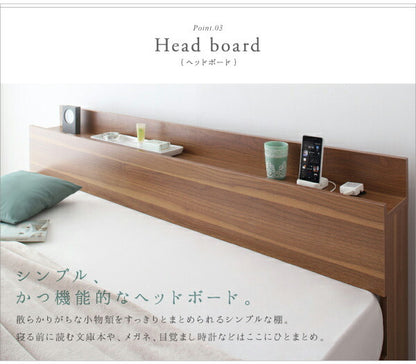 【新商品】組立設置付き 棚・コンセント付収納ベッド Montray モントレー スタンダードボンネルコイルマットレス付き クイーン(Q×1） 送料無料