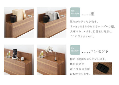 【新商品】組立設置付き 棚・コンセント付収納ベッド Montray モントレー スタンダードボンネルコイルマットレス付き クイーン(Q×1） 送料無料