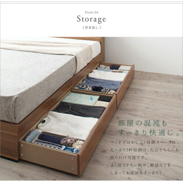 【新商品】組立設置付き 棚・コンセント付収納ベッド Montray モントレー スタンダードポケットコイルマットレス付き クイーン(Q×1） 送料無料