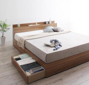 【新商品】組立設置付き 棚・コンセント付収納ベッド Montray モントレー スタンダードボンネルコイルマットレス付き クイーン(Q×1） 送料無料