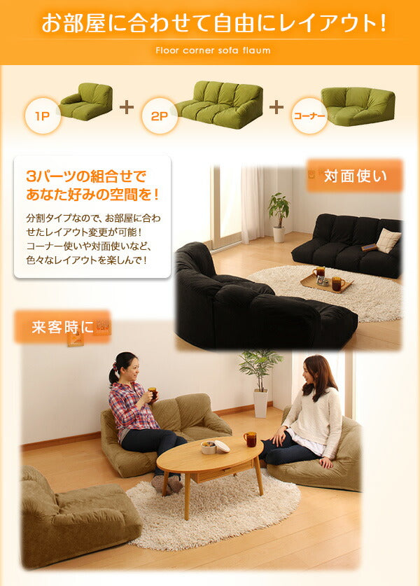 フロアコーナーソファ flaum フラウム ハイタイプ 右コーナーセット 1P+2P+コーナー 送料無料