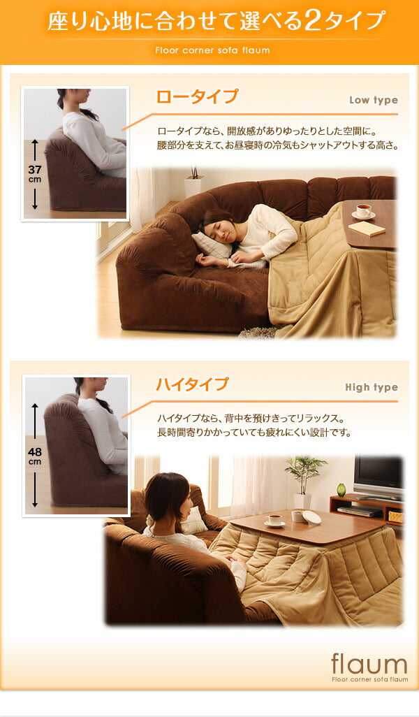 フロアコーナーソファ flaum フラウム ハイタイプ 右コーナーセット 1P+2P+コーナー 送料無料