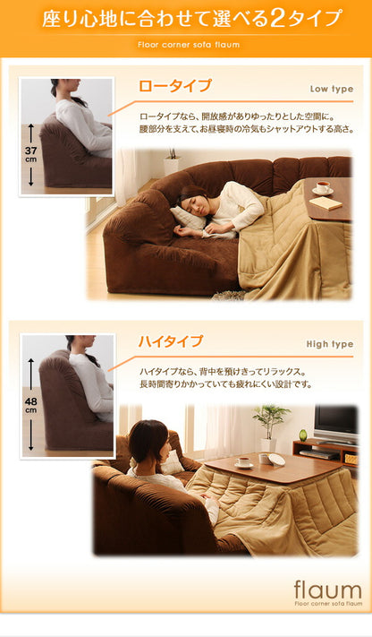 フロアコーナーソファ flaum フラウム ハイタイプ 右コーナーセット 1P+2P+コーナー 送料無料