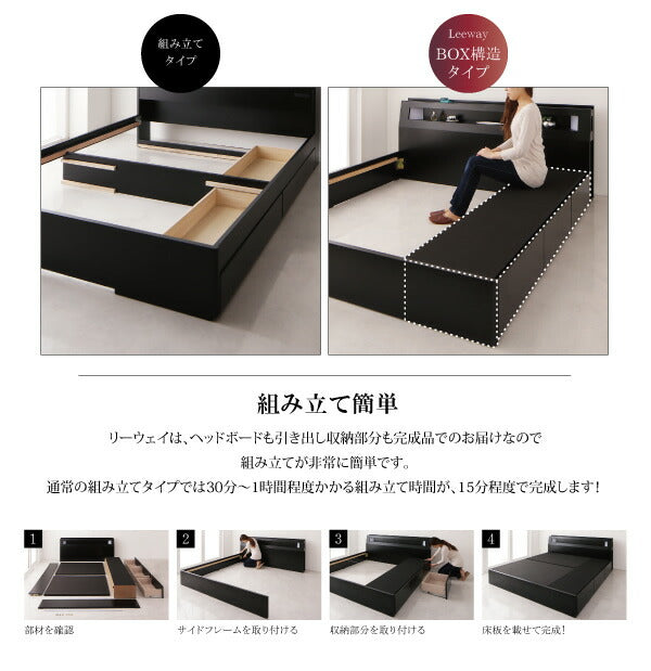 組立設置付き モダンデザイン・キングサイズ収納ベッド Leeway リーウェイ 国産カバーポケットコイルマットレス付き キング(K×1)