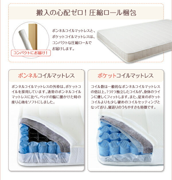 【新商品】親子で寝られる棚・照明付き連結ベッド JointJoy ジョイント・ジョイ 国産ポケットコイルマットレス付き ダブル 送料無料