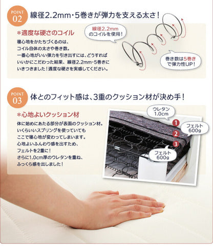 組立設置付き 家族を繋ぐ大型マットレスベッド ELAMS エラムス ボンネルコイル マイクロファイバータイプセット ワイドK200 脚30cm