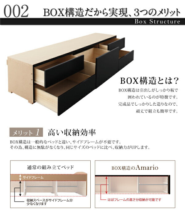 【新商品】組立設置付 棚・コンセント付き_大容量チェストベッド Amario アーマリオ マルチラススーパースプリングマットレス付き シングル 送料無料
