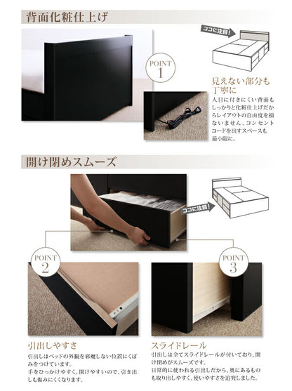【新商品】組立設置付 棚・コンセント付き_大容量チェストベッド Amario アーマリオ 薄型スタンダードポケットコイルマットレス付き セミダブル 送料無料