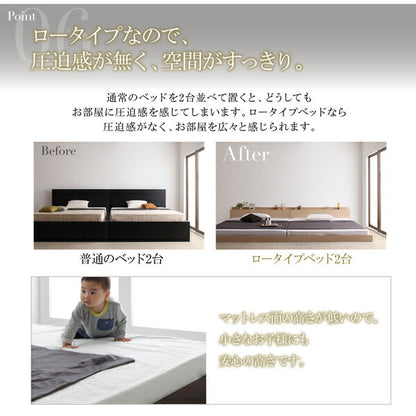 組立設置付き スーパーワイドキングサイズ 大型モダンフロアベッド ALBOL アルボル 国産カバーポケットコイルマットレス付き ワイドK260(SD+D)
