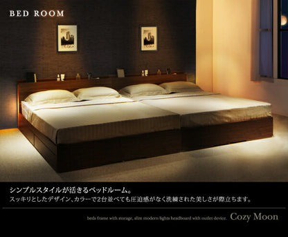 【新商品】組立設置付き スリムモダンライト付き収納ベッド Cozy Moon コージームーン 羊毛入りゼルトスプリングマットレス付き セミダブル 送料無料