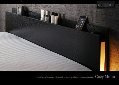 【新商品】組立設置付き スリムモダンライト付き収納ベッド Cozy Moon コージームーン ベッドフレームのみ ダブル 送料無料