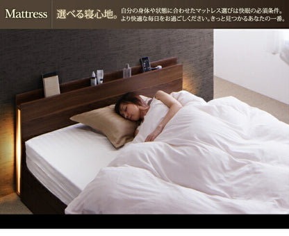 組立設置付き スリムモダンライト付き収納ベッド Cozy Moon コージームーン 国産カバーポケットコイルマットレス付き ダブル
