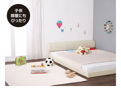【新商品】組立設置付き ワイドレザーフロアベッド Serafiina セラフィーナ スタンダードポケットコイルマットレス付き クイーン(SS×2) 送料無料
