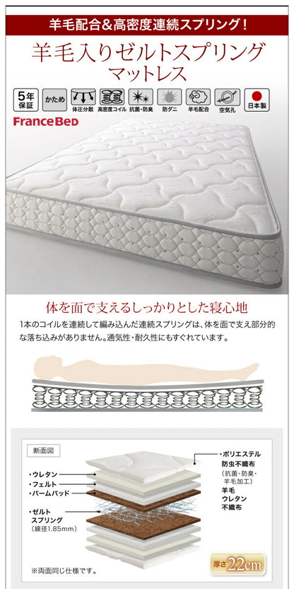 組立設置付き モダンデザインレザーフロアベッド BASTOL バストル 羊毛入りゼルトスプリングマットレス付き ワイドK280