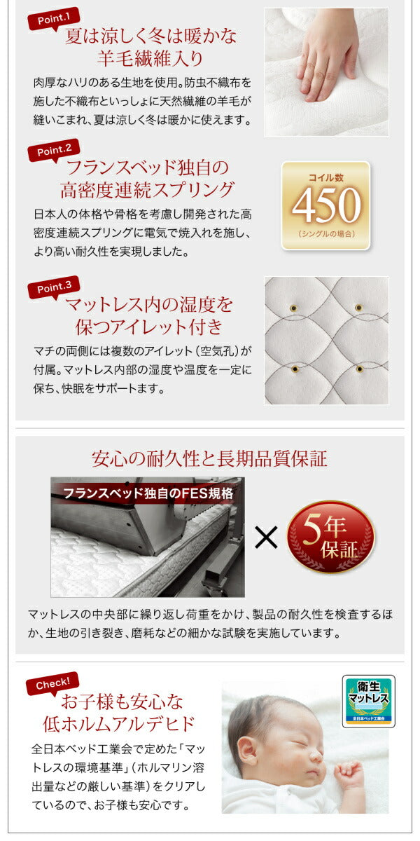組立設置付き モダンデザインレザーフロアベッド BASTOL バストル 羊毛入りゼルトスプリングマットレス付き ワイドK220(S+SD)