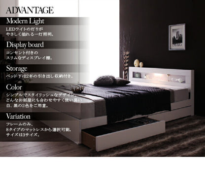 【新商品】組立設置付き LEDライト・コンセント付き収納ベッド Estado エスタード マルチラススーパースプリングマットレス付き ダブル 送料無料