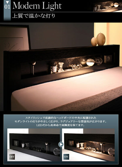 【新商品】組立設置付き LEDライト・コンセント付き収納ベッド Estado エスタード スタンダードポケットコイルマットレス付き セミダブル 送料無料