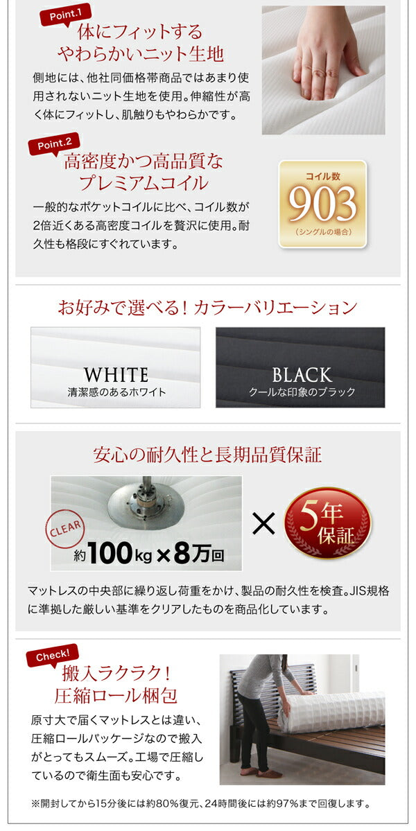 組立設置付き LEDライト・コンセント付き収納ベッド Estado エスタード プレミアムポケットコイルマットレス付き セミダブル