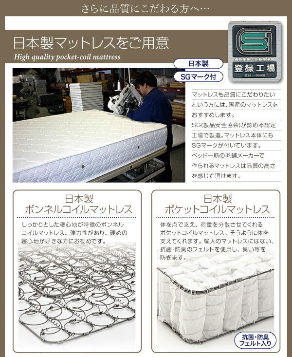 家族で寝られるホテル風モダンデザインベッド Confianza コンフィアンサ 天然ラテックス入り国産ポケットコイルマットレス付き シングル 送料無料