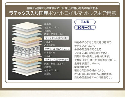 家族で寝られるホテル風モダンデザインベッド Confianza コンフィアンサ 天然ラテックス入り国産ポケットコイルマットレス付き シングル 送料無料