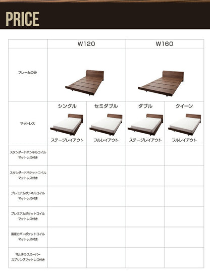 組立設置付き 棚・コンセント付きモダンデザインローベッド Tschues チュース 国産カバーポケットコイルマットレス付き フルレイアウト クイーン(Q×1) フレーム幅160