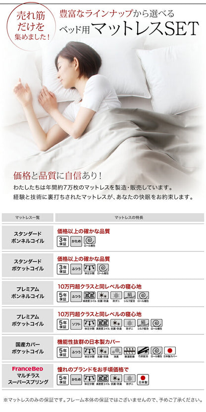 組立設置付き 棚・コンセント付きモダンデザインローベッド Tschues チュース 国産カバーポケットコイルマットレス付き ステージ ダブル フレーム幅160