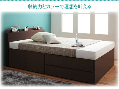 【新商品】組立設置付 日本製_棚・コンセント付き_大容量チェストベッド Auxilium アクシリム ベッドフレームのみ セミシングル 送料無料