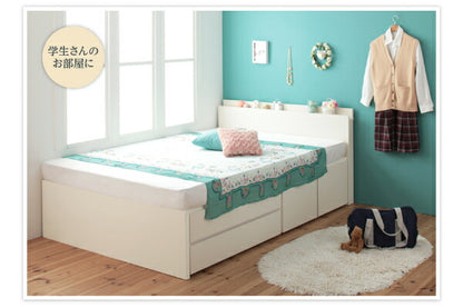 【新商品】組立設置付 日本製_棚・コンセント付き_大容量チェストベッド Auxilium アクシリム 薄型スタンダードポケットコイルマットレス付き ダブル 送料無料