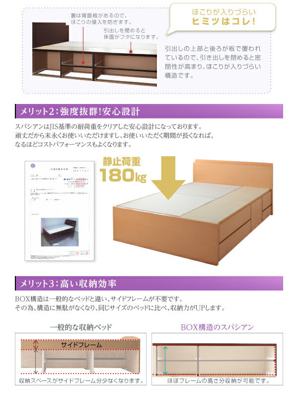 組立設置付 日本製_棚・コンセント付き_大容量チェストベッド Spatium スパシアン マルチラススーパースプリングマットレス付き セミダブル 送料無料