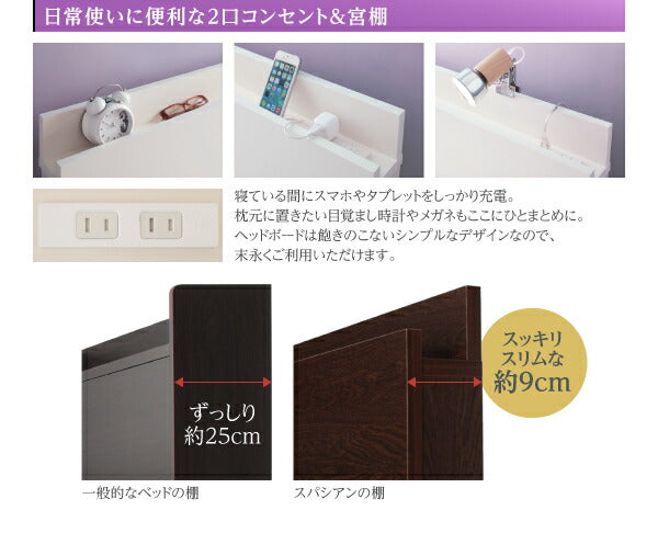 組立設置付 日本製_棚・コンセント付き_大容量チェストベッド Spatium スパシアン マルチラススーパースプリングマットレス付き セミダブル 送料無料