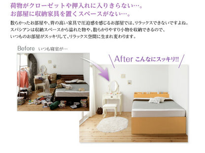 組立設置付 日本製_棚・コンセント付き_大容量チェストベッド Spatium スパシアン マルチラススーパースプリングマットレス付き シングル 送料無料