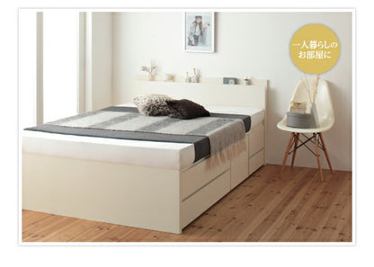 お客様組立 日本製_棚・コンセント付き_大容量チェストベッド Spatium スパシアン ベッドフレームのみ セミダブル 送料無料