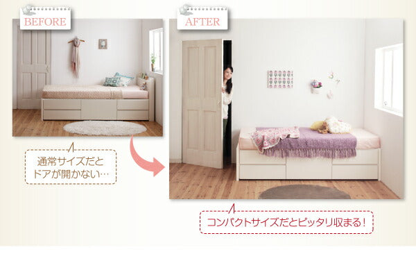 組立設置付 日本製_ヘッドレス大容量コンパクトチェストベッド Creacion クリージョン ベッドフレームのみ シングル ショート丈 送料無料